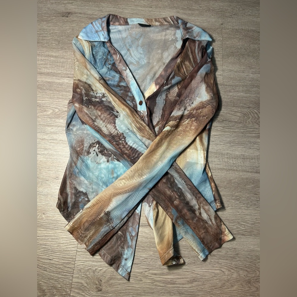 Multicolor Sheer Button-Up Shirt